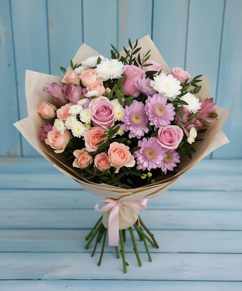 Букет цветов из: Хризантемы, Розы и Альстромерии в Покровское Рузского района