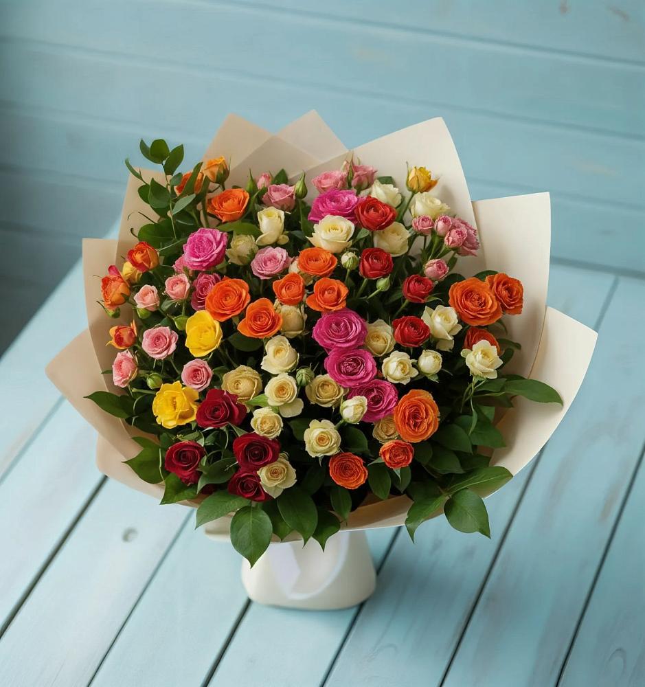 Букет Микс из разноцветных кустовых роз в Покровское Рузского района