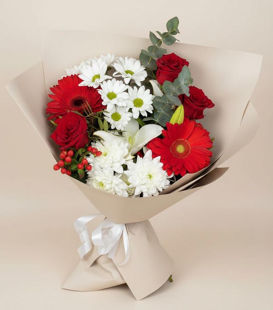 Букет цветов из: Розы, Хризантемы, Герберы и Лилии в Покровское Рузского района
