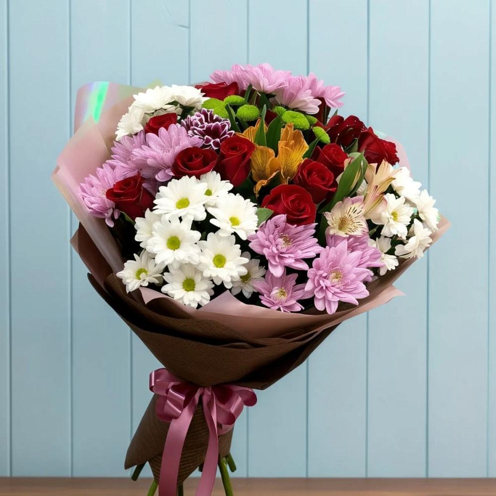 Букет цветов из: Розы, Хризантемы и Альстромерии в Покровское Рузского района