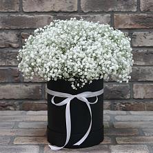 Цветочная композиция из Гипсофила в шляпной коробке в Покровское Рузского района